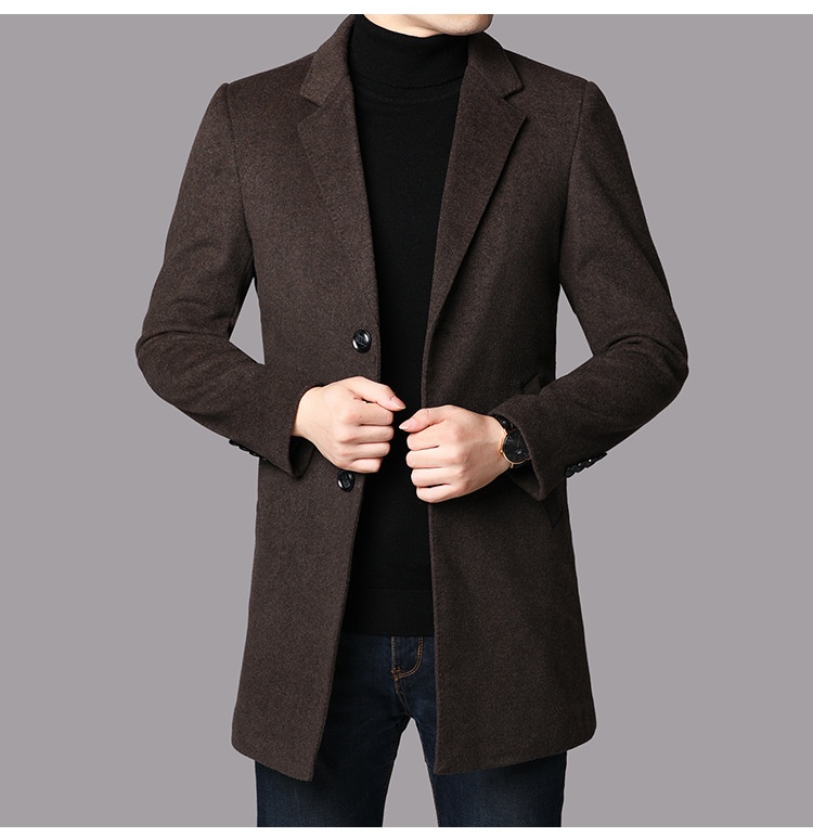 Boy Herrenmantel Herbst/Winter 2025 für junge und mittelalte Männer, mittellanger Trenchcoat mit Anzugkragen, warme Wolljacke_voghion.com