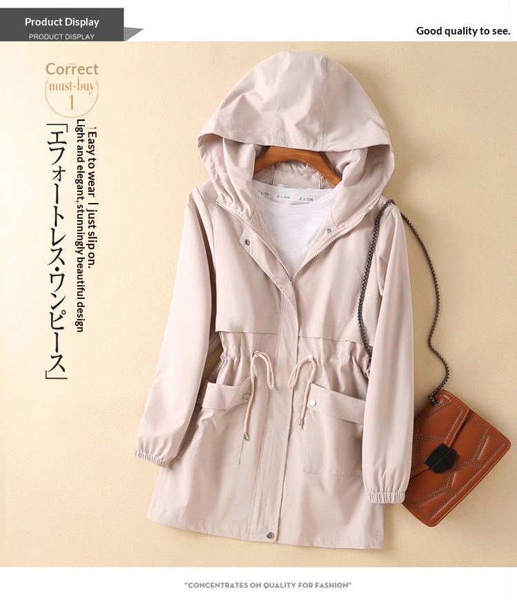 Women's Autumn New Korean Style Slim Fit Mid-Length Hooded Plus Size Student Trench Coat Fashion Ins Trend_voghion.com