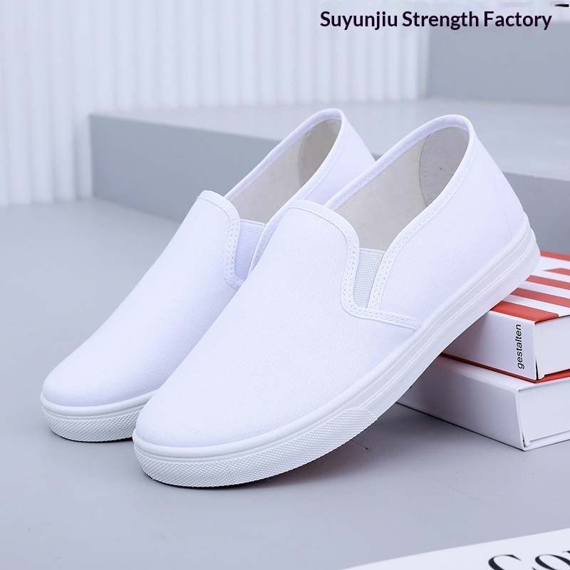 ShoeGlobe Damen- und Herren-Arbeitsschuhe aus weißem, flachem, rutschfestem Stoff im Vintage-Look aus Peking, bequem und leicht._voghion.com