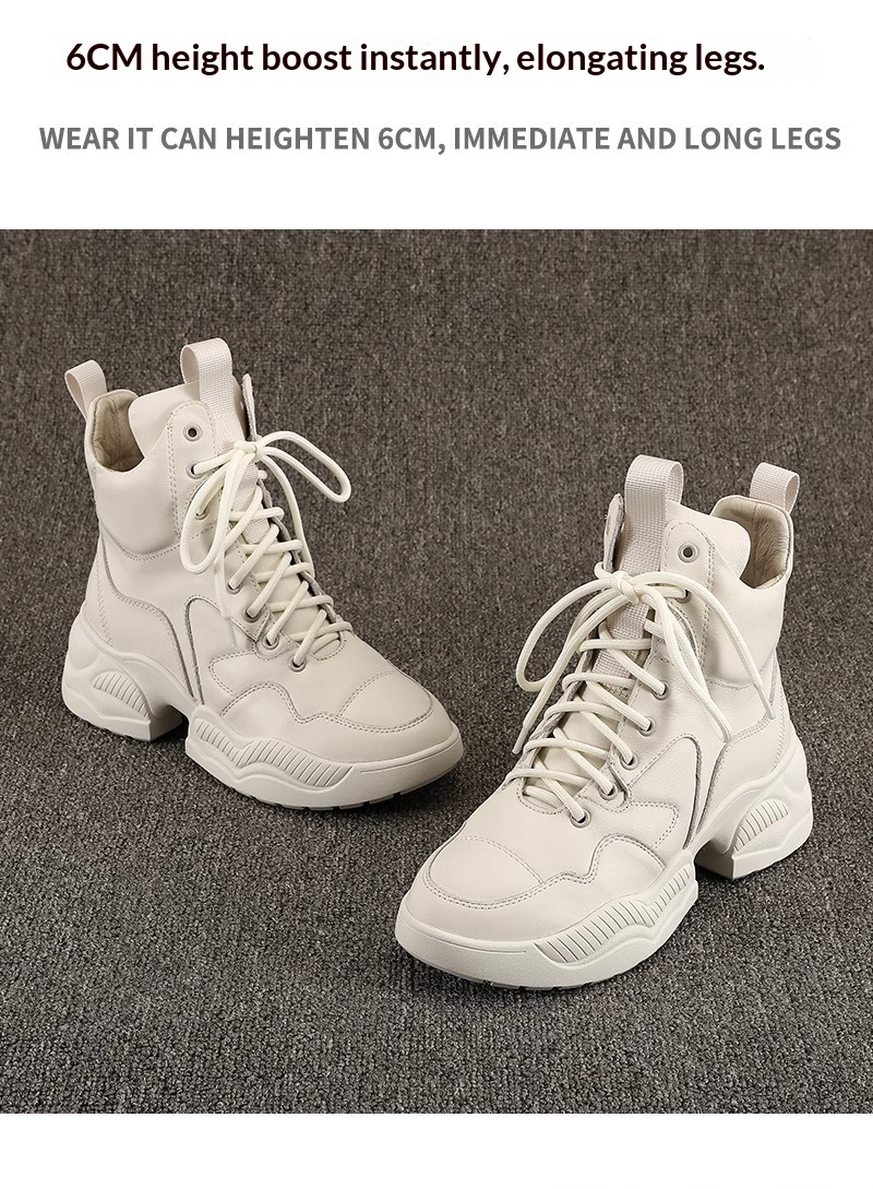 Chaussures montantes ShoeGlobe en cuir véritable à semelle épaisse pour femmes, doublées polaire, pour l'hiver, rehaussantes, inspirées par Martin, une célébrité d'Internet._voghion.com