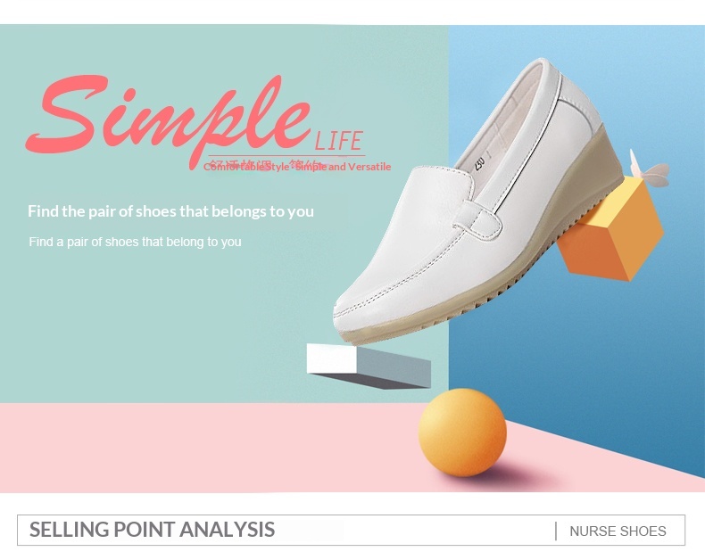 ShoeGlobe Nurse Weiße Damen-Schuhe mit Luftpolsterung, weich, bequem, atmungsaktiv, rutschfest, dicke Sohle, versteckter Keilsohle, ideal für Frühling und Sommer_voghion.com