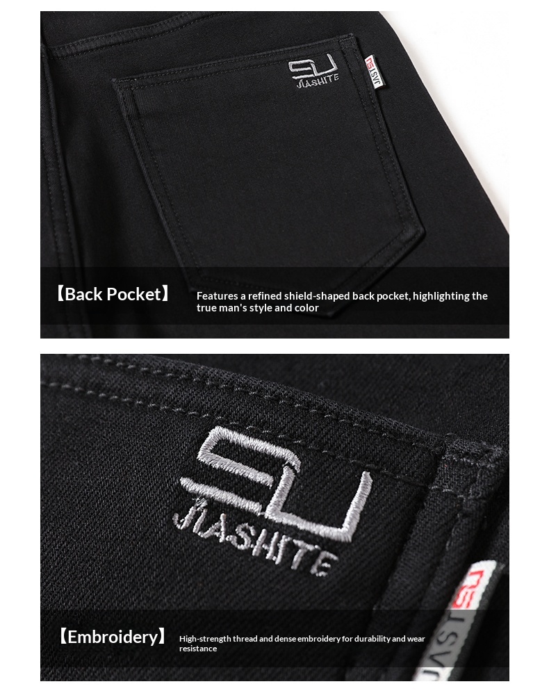 boy Boy Fleece-Lined Jeans For Men, Pure Black, Cotton-Padded, Straight-Leg, Autumn And Winter, Warm, Youth Long Pants, Men's_voghion.com