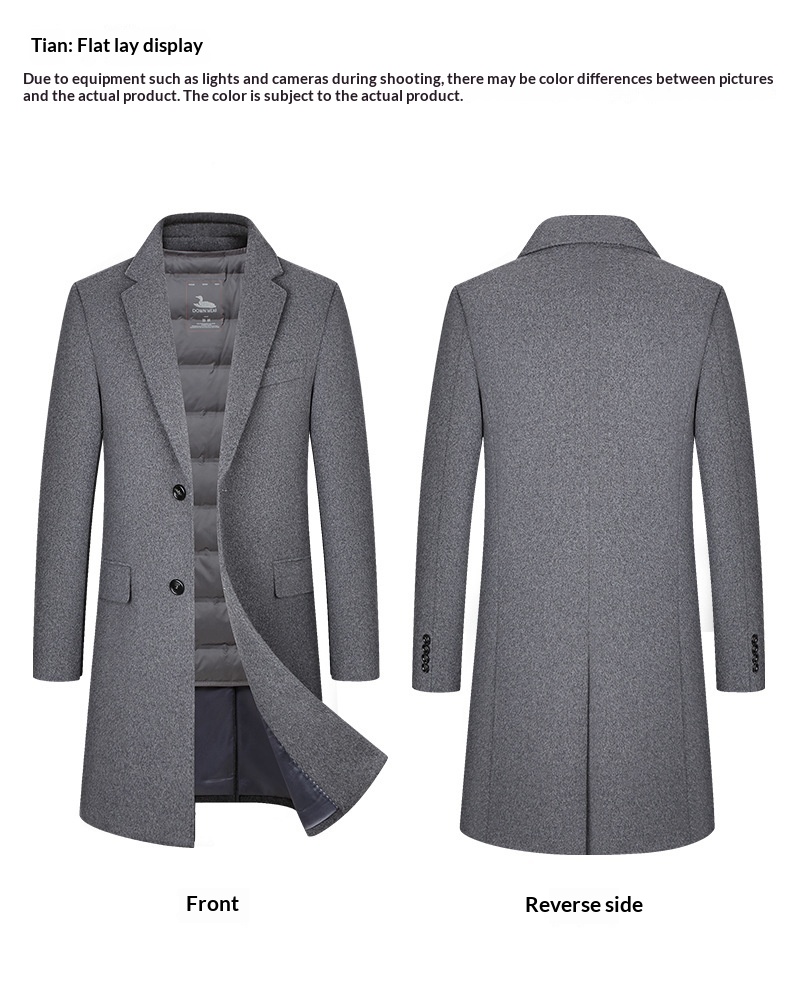 Trench-coat mi-long en laine pour homme, 100 % coton, intérieur en duvet de canard, idéal pour l'automne et l'hiver._voghion.com
