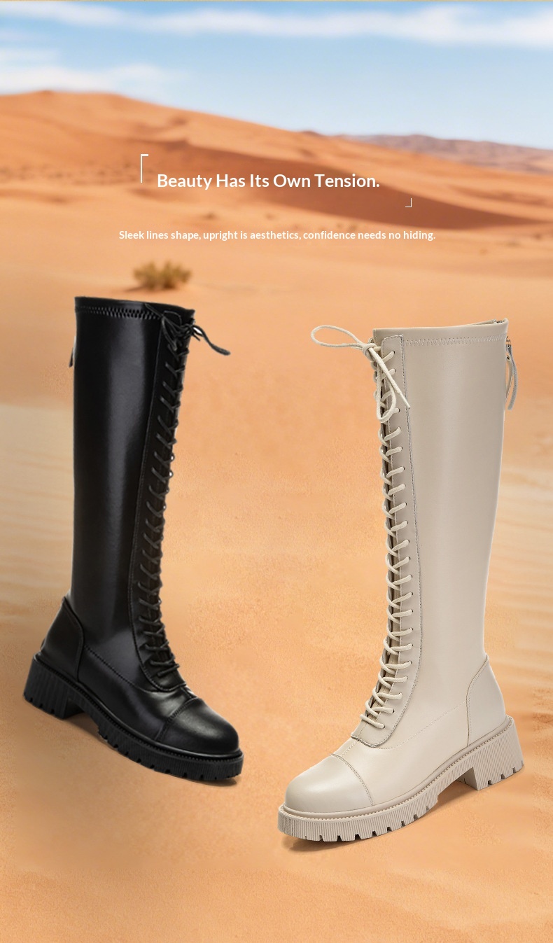 ShoeGlobe Women's Riding Autumn Winter 2025 New High Tube Casual Genuine Leather Long Boots British Style Thick Heel Fleece Lined_voghion.com