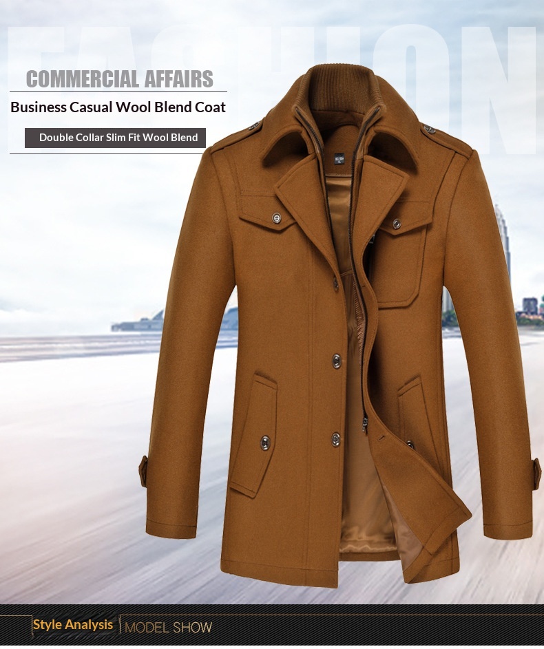 boy Boy Cross-Border Exclusive Autumn Winter Wool Double Layer Collar Neck Protection Men's Mid-Length Trench Casual Woolen Coat_voghion.com