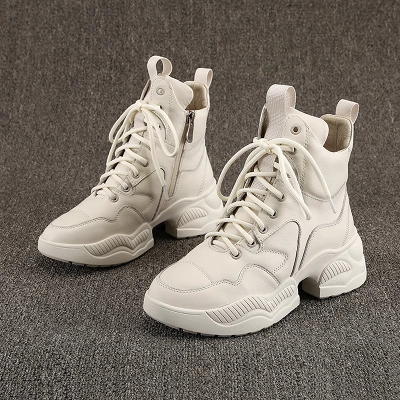 Chaussures montantes ShoeGlobe en cuir véritable à semelle épaisse pour femmes, doublées polaire, pour l'hiver, rehaussantes, inspirées par Martin, une célébrité d'Internet._voghion.com