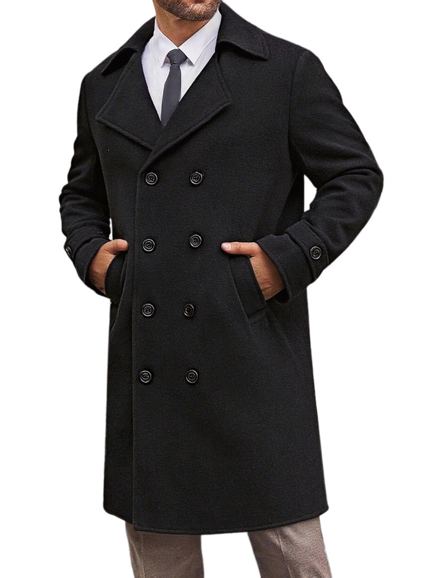 boy Boy Cross-Border Autumn Winter New European And American Trench Coat Men's Double-Breasted Mid-Length Woolen Overcoat_voghion.com