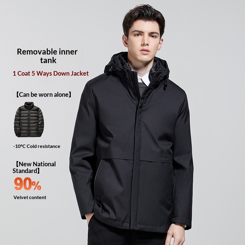Erkek Çocuk Ceketi Dik Yaka Kapüşonlu Kaz Tüyü Soğuk Geçirmez Sıcak Üst 2025 İş Gündelik Kışlık Giysiler_voghion.com