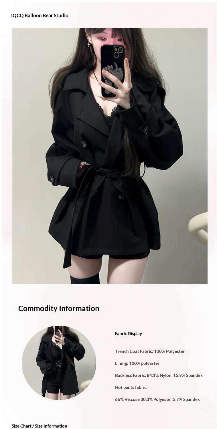 Women's Clothing Women's British Short Trench Coat Black Double-Breasted Petite Women Autumn Winter New High-End Waist-Cinching Little_voghion.com