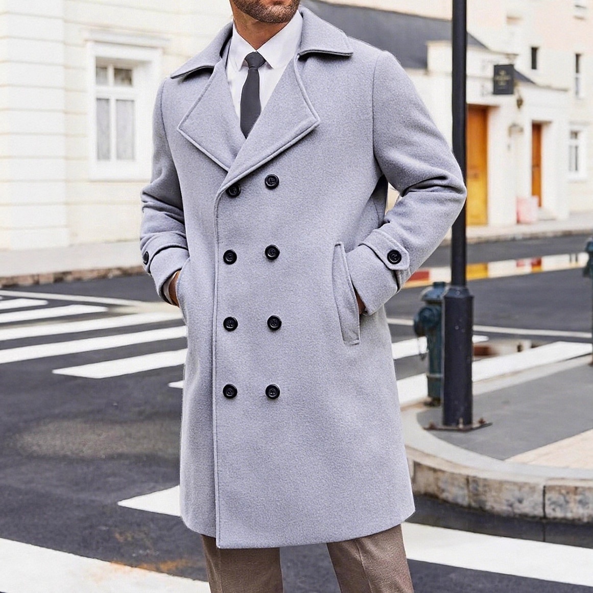 boy Boy Cross-Border Autumn Winter New European And American Trench Coat Men's Double-Breasted Mid-Length Woolen Overcoat_voghion.com