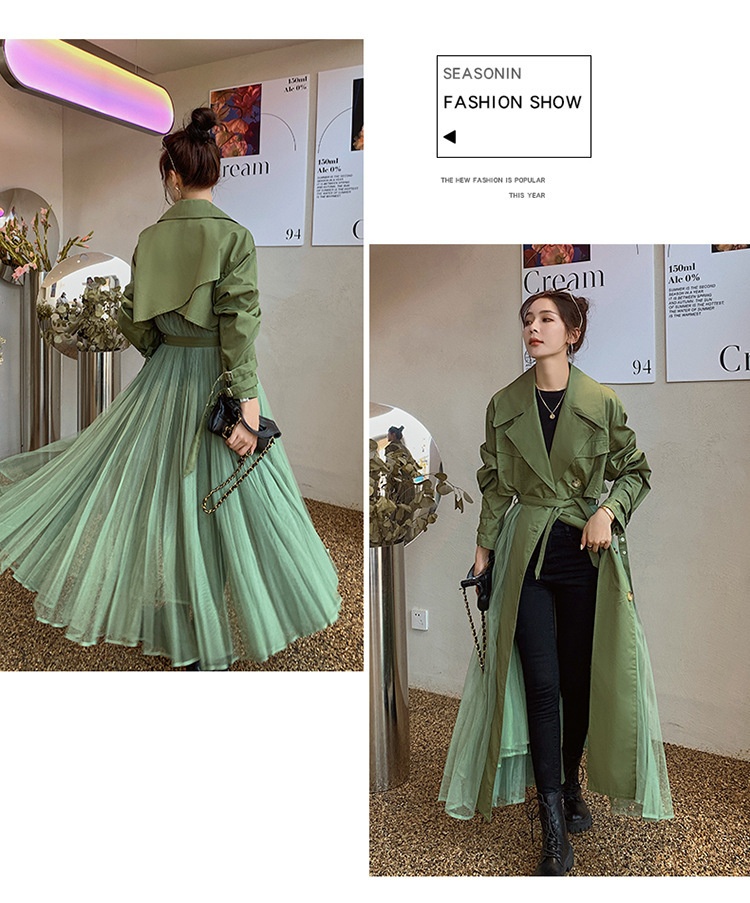 Women's Clothing Large Stock Available Spring And Autumn Khaki Trench For Women French Style Loose Mesh Patchwork Casual Elegant Coat_voghion.com