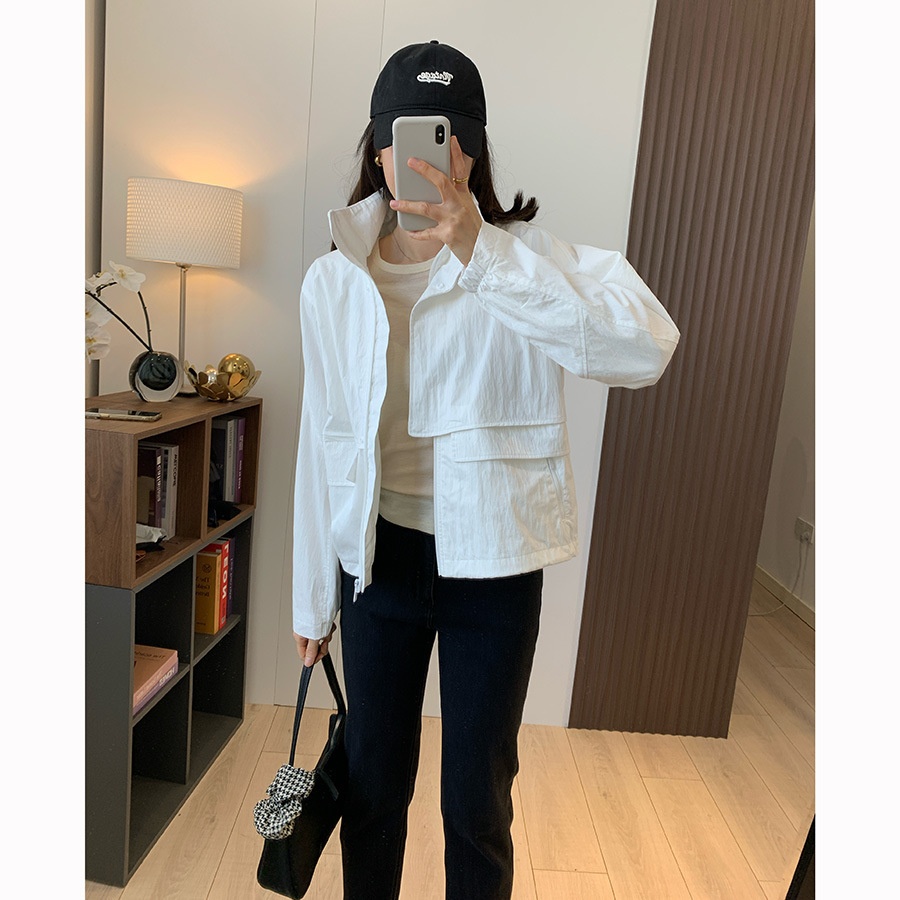 Women's Clothing Lu+ Lightweight Slimming Windproof Outdoor Long Sleeve Casual Sports Hooded Workwear Trench Coat Short Jacket_voghion.com