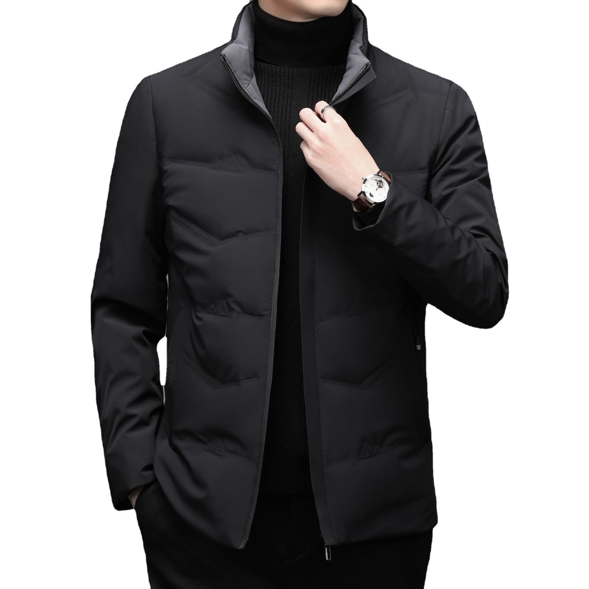boy 2025 Winter New Casual Color Stand Collar White Duck Warm Down Middle-aged Men's Jacket_voghion.com