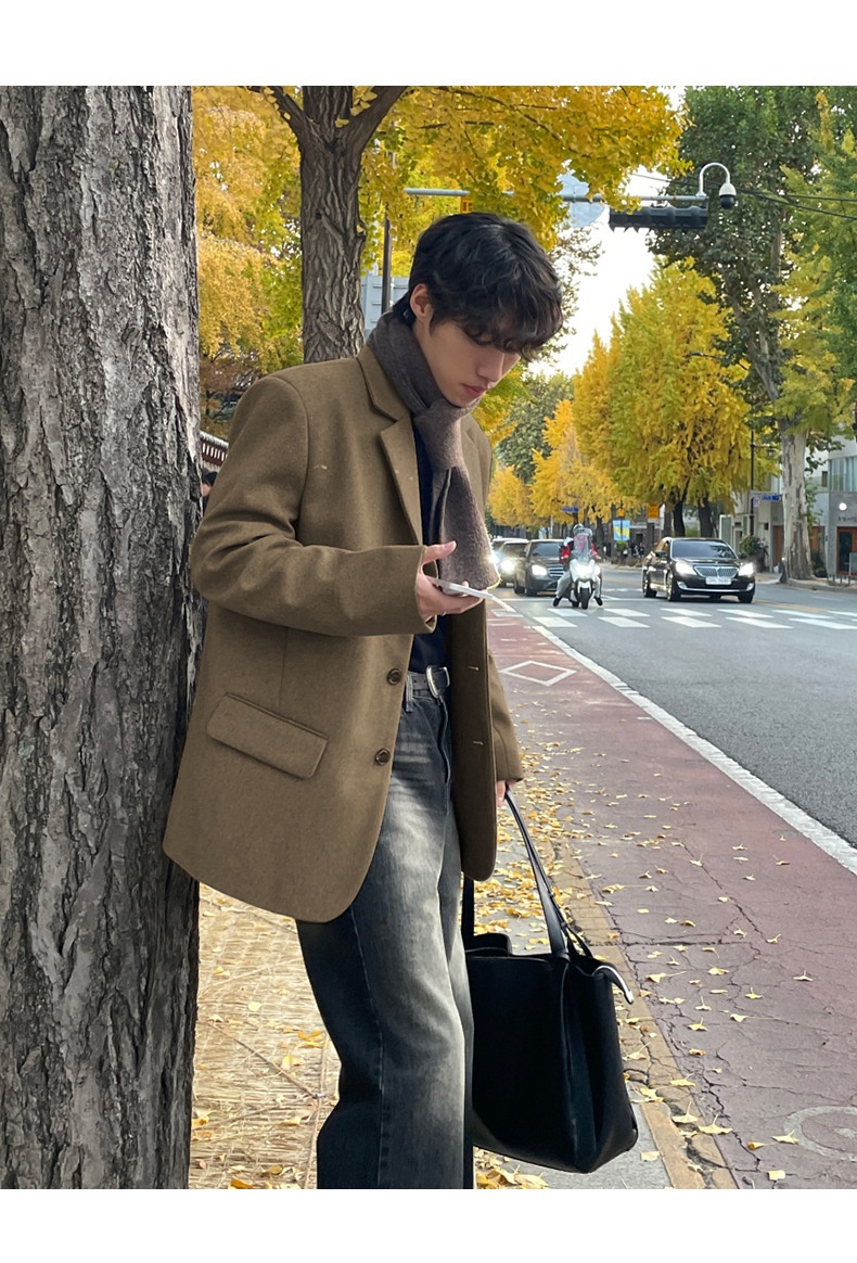 boy Boy ASCLO Korean Version Autumn Winter New Men's Short Old Money Style Trendy Handsome Versatile Suit Wool Coat_voghion.com