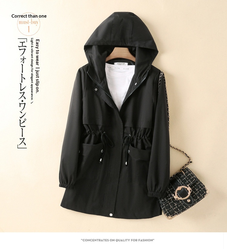 Women's Autumn New Korean Style Slim Fit Mid-Length Hooded Plus Size Student Trench Coat Fashion Ins Trend_voghion.com