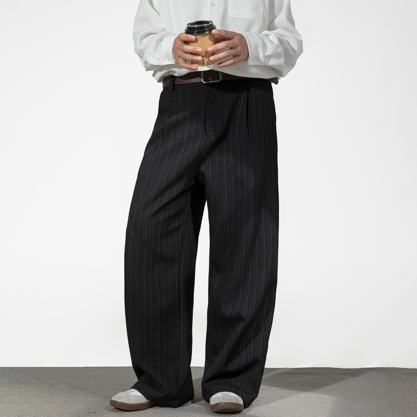 Pantalones plisados 3D para hombre, pantalón largo, informal, de gran tamaño y versátil, estilo antiguo, para otoño e invierno_voghion.com