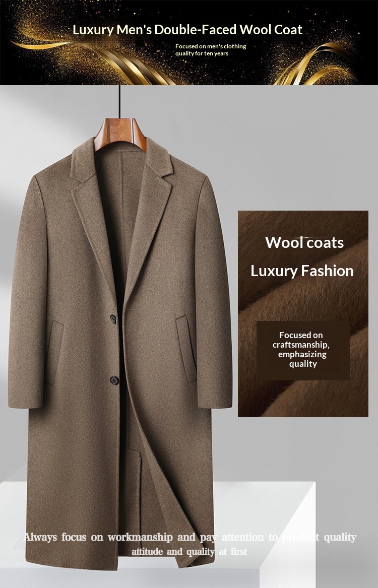 boy Boy Autumn Winter High-End Men's Bathrobe Style Long Over-the-Knee Double-Sided Cashmere With Tie Camel Wool Woolen Trench_voghion.com