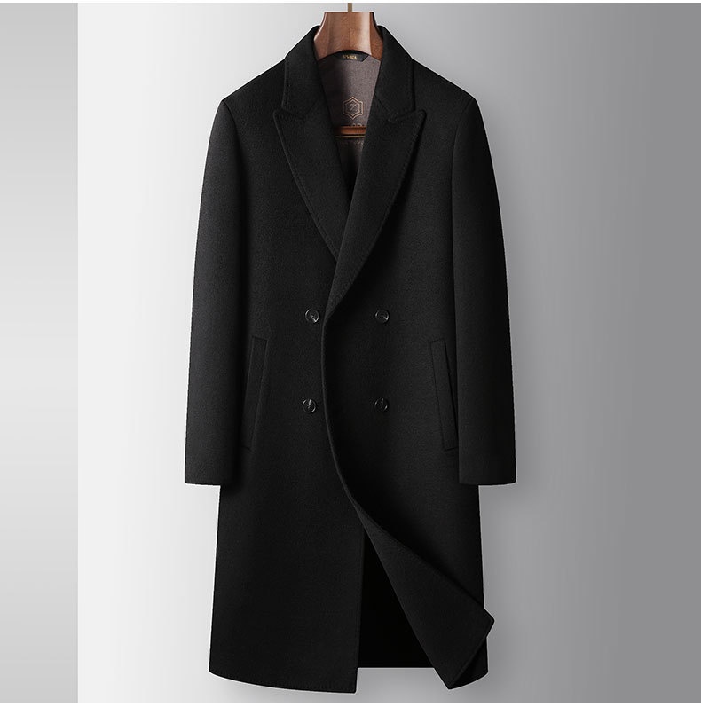 Manteau long d'automne-hiver pour homme, 100 % laine, col à revers pointus, doublure amovible en duvet d'oie, idéal pour les jeunes professionnels d'âge mûr. Chaud et confortable._voghion.com