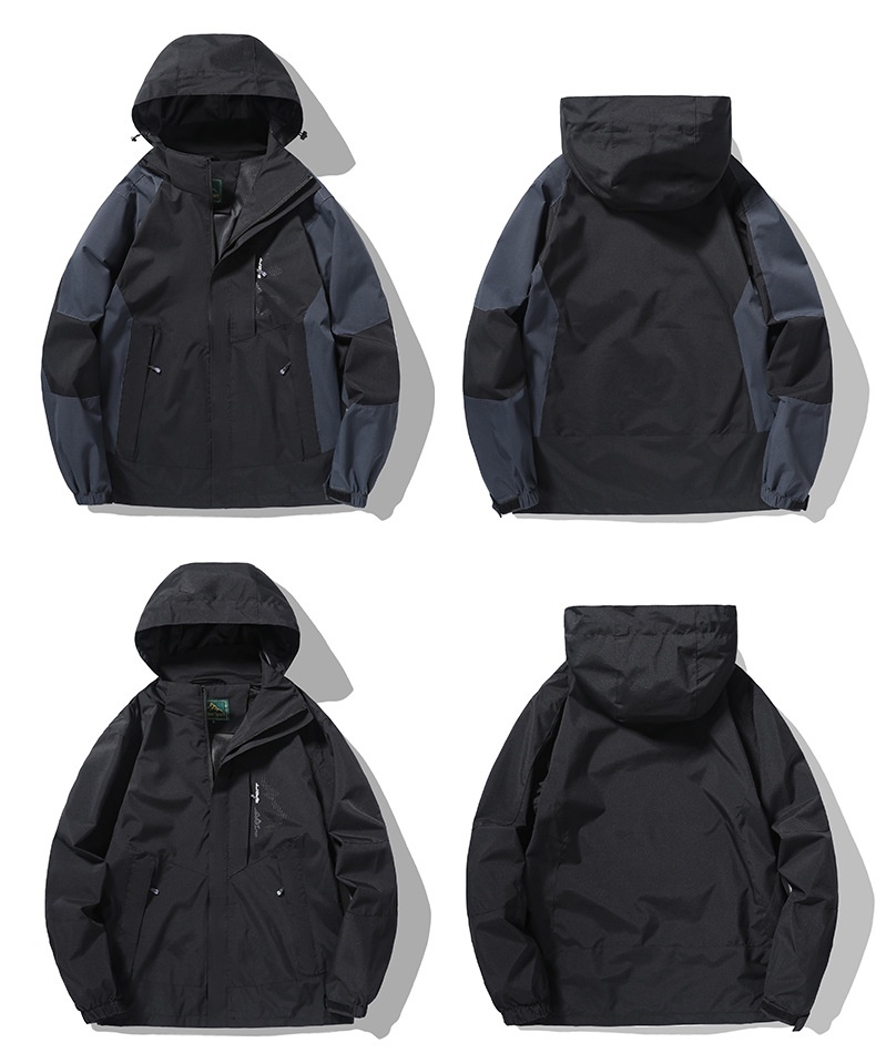 Veste de randonnée imperméable et coupe-vent pour femme, color block, avec capuche amovible. Modèle unique._voghion.com