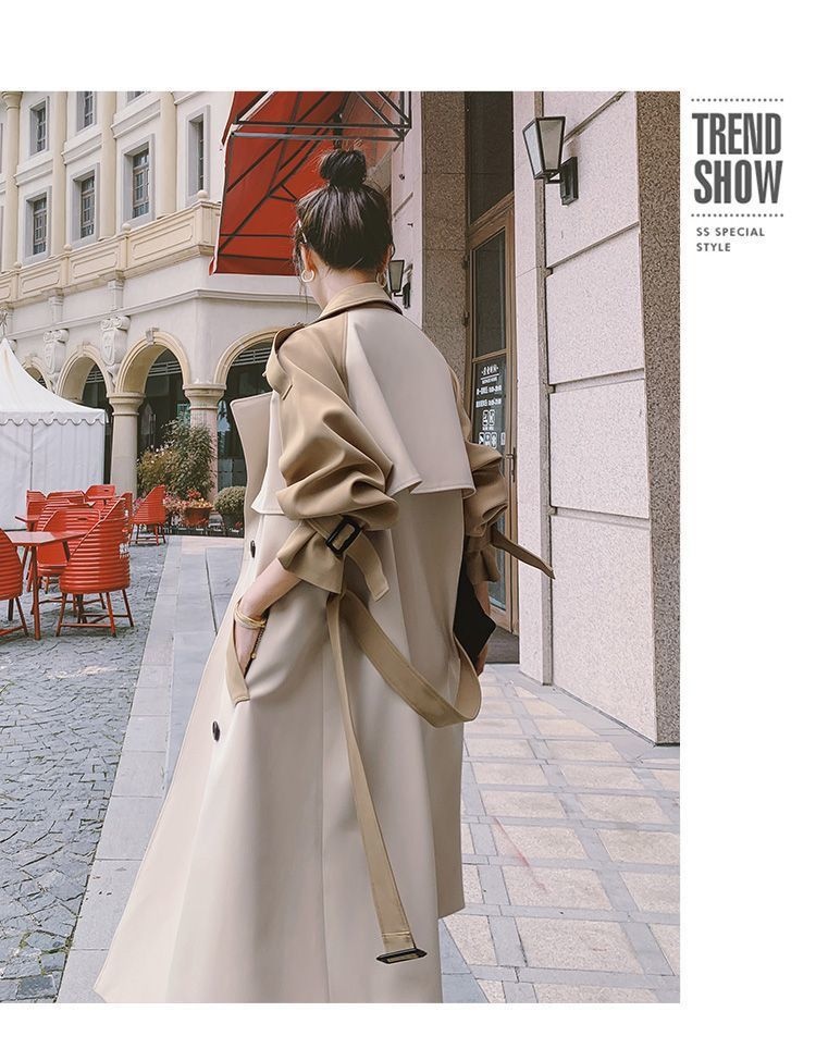 Modischer, eleganter Trenchcoat für Damen, mittellang, Herbst 2022, neuer Stil, Farbblock-Design, Overknee-Schnitt_voghion.com