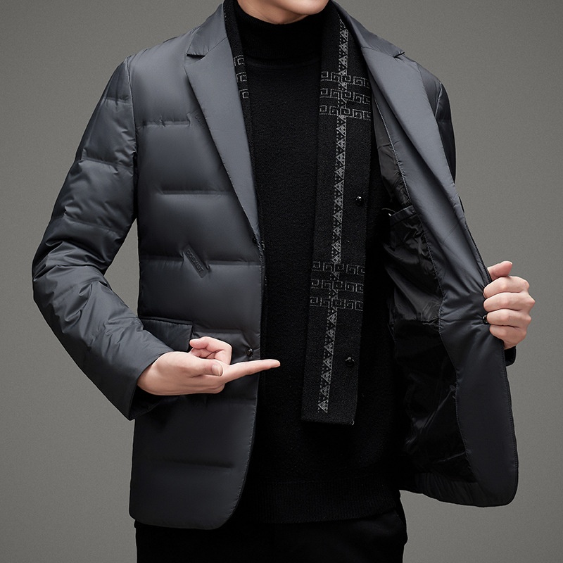 boy Detachable Scarf Suit Collar Down Jacket Men's Warm Winter Slim Fit Casual Simple Solid Color Youth Korean Version_voghion.com