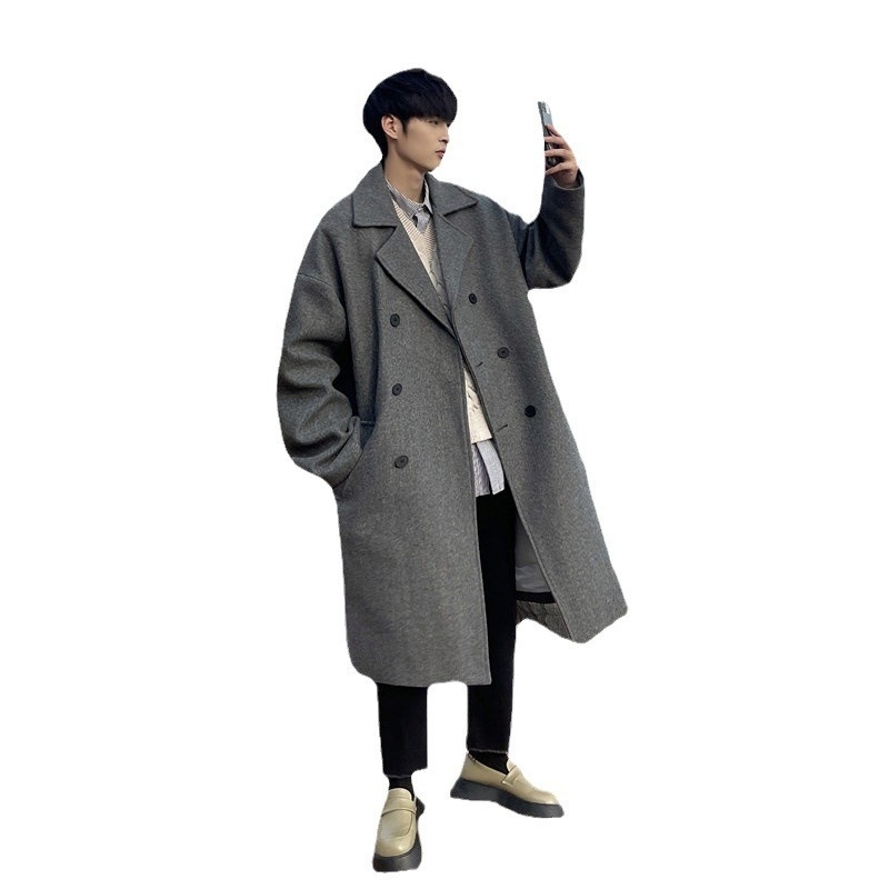 boy Boy Boy Mid-Length Autumn Winter Wool For Men Korean Trendy High-End Woolen Trench Coat Hong Kong Style Loose Plus Size Jacket_voghion.com
