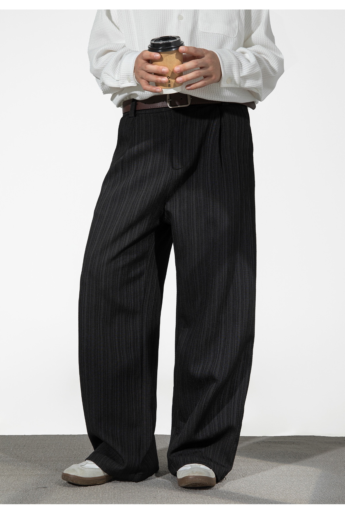 Pantalones plisados 3D para hombre, pantalón largo, informal, de gran tamaño y versátil, estilo antiguo, para otoño e invierno_voghion.com