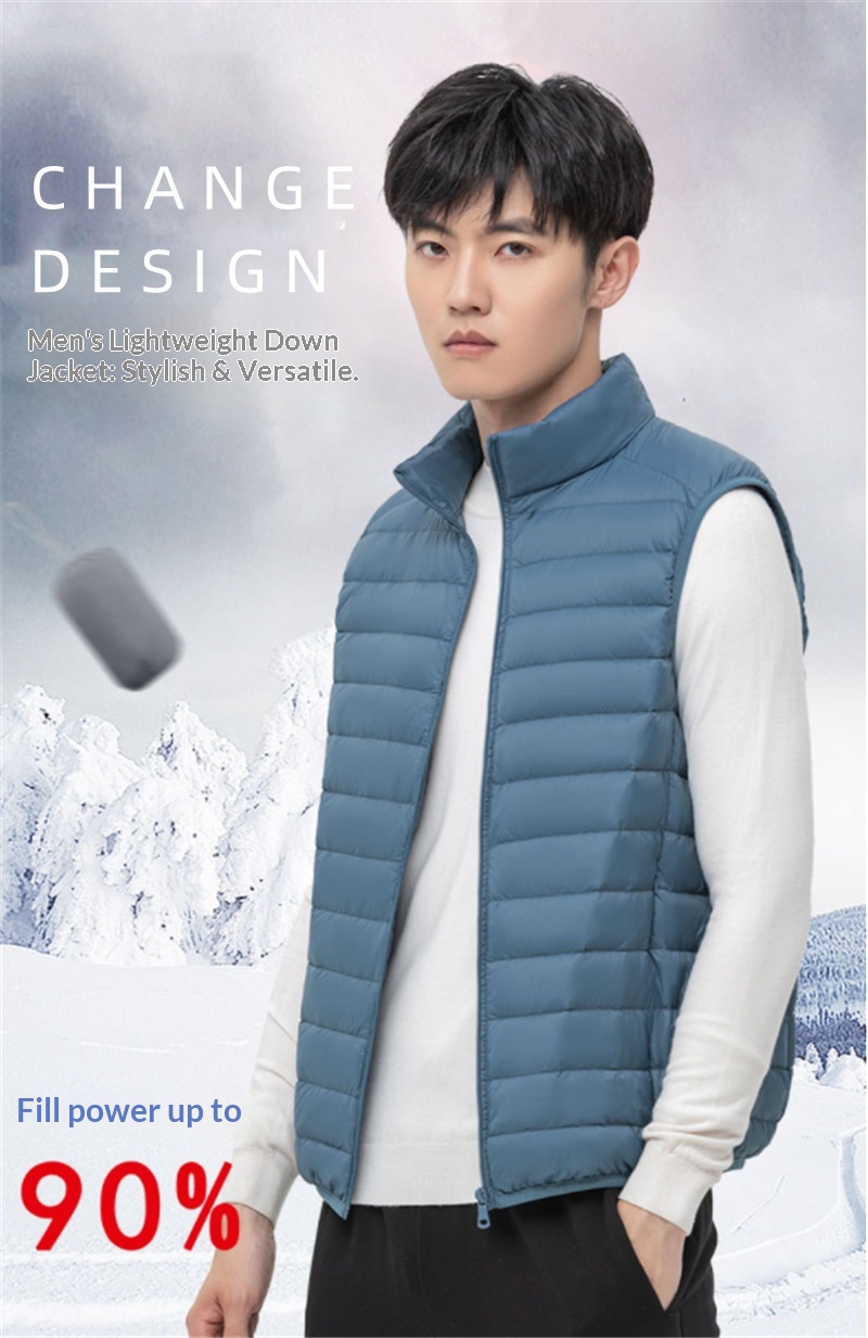 Leichte Herren-Daunenjacke für Herbst und Winter, kurz geschnitten, mit Stehkragen, ultraleicht, lässig und ultraleicht._voghion.com