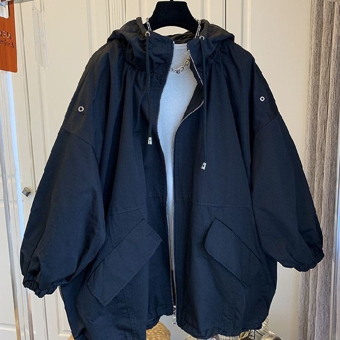 Women's Korean Style Loose Jacket Casual Hooded Retro Cloak Trench Coat For Plus Size Women Age-Reducing Ins Trend_voghion.com