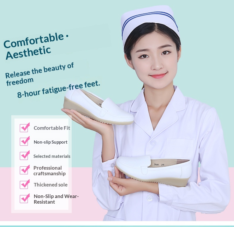 ShoeGlobe Nurse Weiße Damen-Schuhe mit Luftpolsterung, weich, bequem, atmungsaktiv, rutschfest, dicke Sohle, versteckter Keilsohle, ideal für Frühling und Sommer_voghion.com