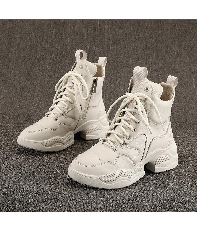 Chaussures montantes ShoeGlobe en cuir véritable à semelle épaisse pour femmes, doublées polaire, pour l'hiver, rehaussantes, inspirées par Martin, une célébrité d'Internet._voghion.com