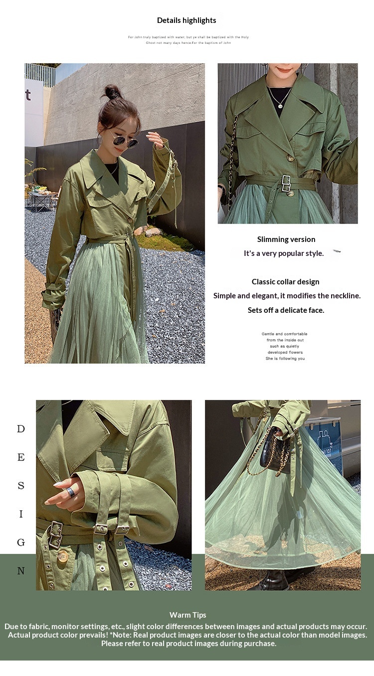 Women's Clothing Large Stock Available Spring And Autumn Khaki Trench For Women French Style Loose Mesh Patchwork Casual Elegant Coat_voghion.com
