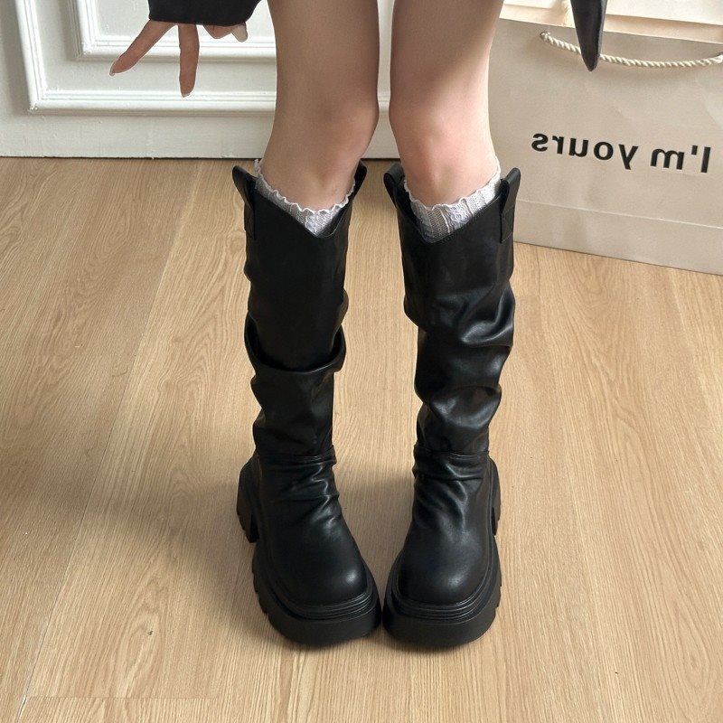 ShoeGlobe High Tube Fashion V Slim Thick Sole Autumn Winter 2025 Vielseitige Reitstiefel mit hohem Schaft und dicker Sohle_voghion.com