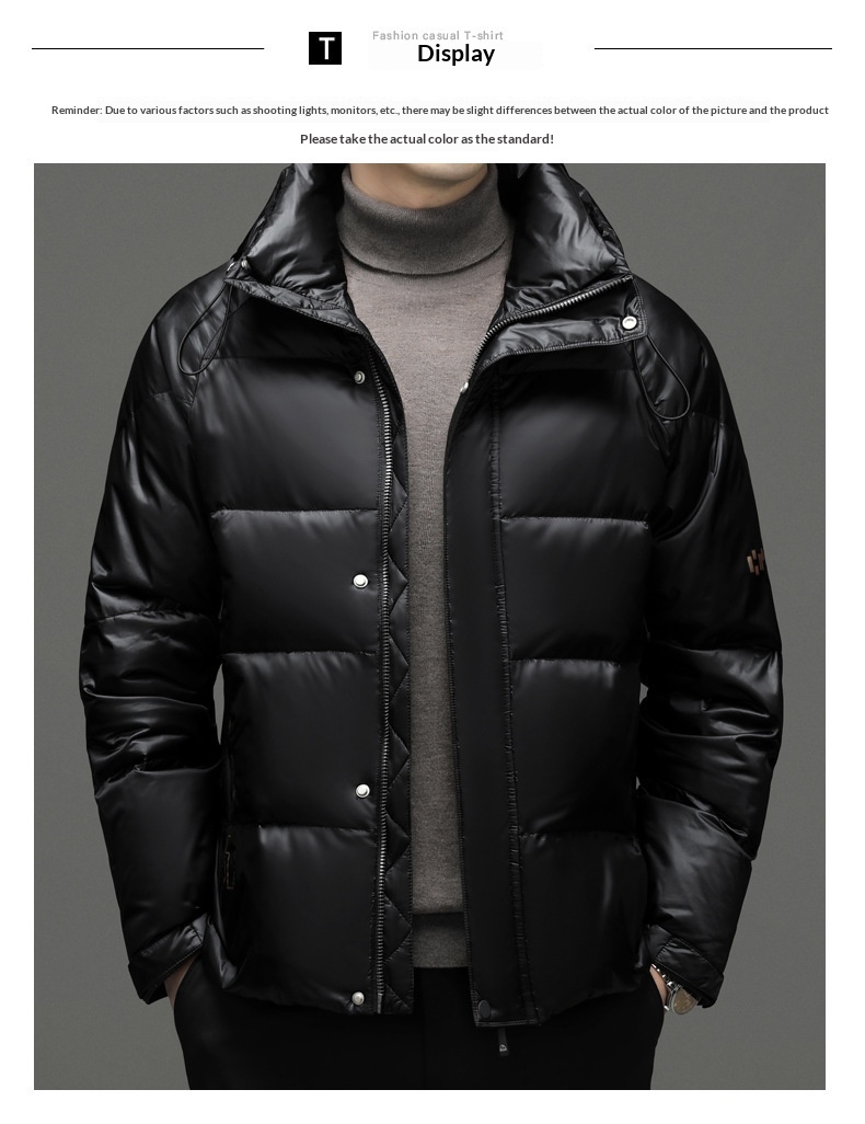 boy 2024 Winter Short Casual Hooded Jacket Fashion Loose Warm Goose Down Coat Men's Clothing_voghion.com