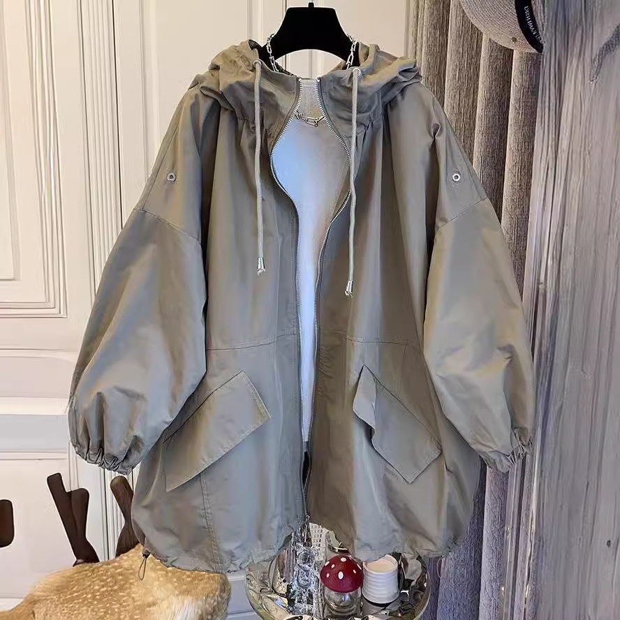 Women's Korean Style Loose Jacket Casual Hooded Retro Cloak Trench Coat For Plus Size Women Age-Reducing Ins Trend_voghion.com