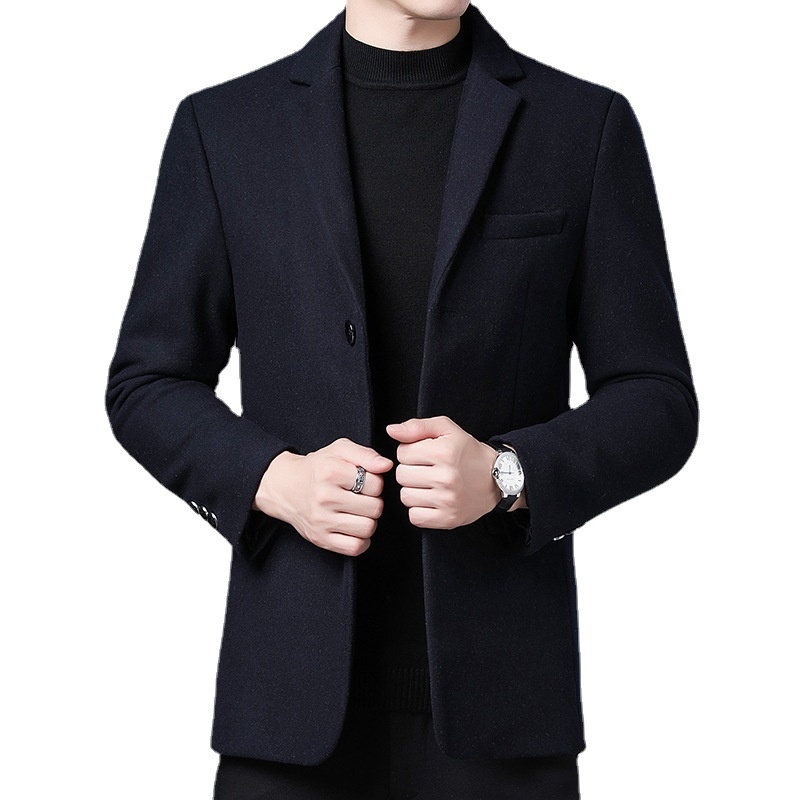 boy Boy Business Casual 2023 Autumn Winter Short Suit Solid Color Lapel Middle-aged Gentleman Wool Men's Coat_voghion.com