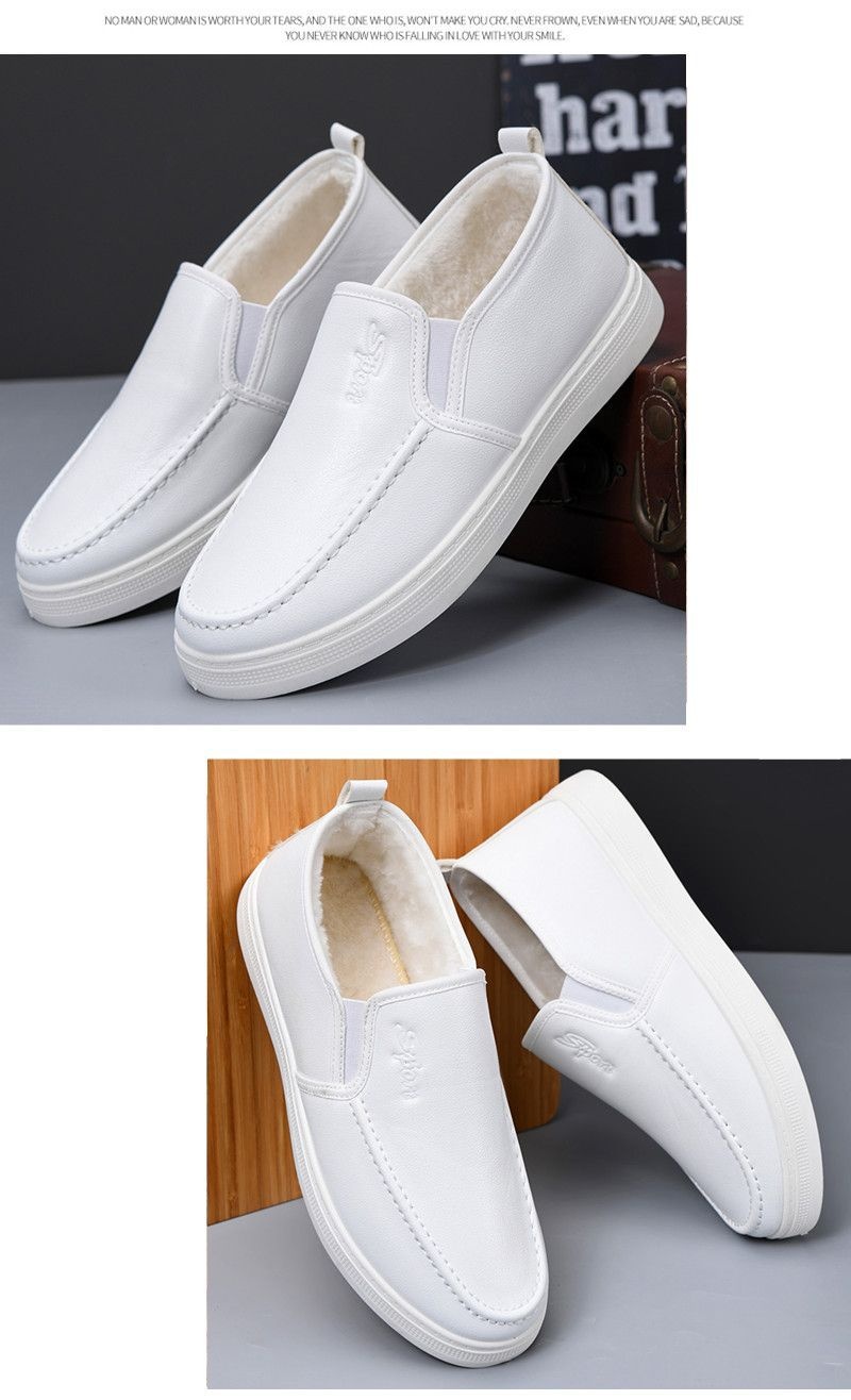 ShoeGlobe Herren-Winterschuhe mit Fleecefutter, warm, kältebeständig, weiß, lässig, weiche Sohle, wasserdicht, rutschfest, für Krankenhaus und medizinische Arbeit_voghion.com