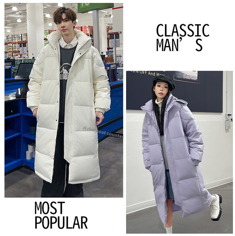 Erkek Kış Ekstra Uzun Diz Üstü Ceket Erkek Kalınlaştırılmış Zhonxi Mont Çift Stil Siyah Beyaz Kaz Tüyü Sanat Sınavı_voghion.com