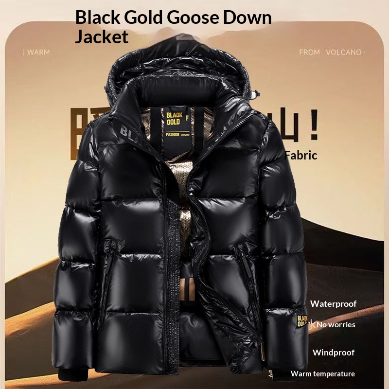 Erkek Siyah Altın Kaz %90 Karantina Kış Kapüşonlu Kısa Ceket Erkek Sıcak Mont İş Giysisi Kuş Tüyüyle Doldurulmuş_voghion.com