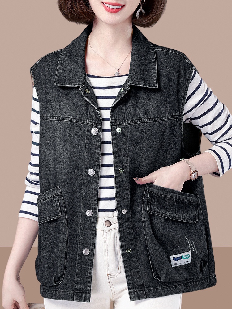 Women's Spring And Autumn New Denim Vest Women, Loose Fit, Plus Size, Fashionable, Casual, Slimming, Sleeveless Jacket_voghion.com