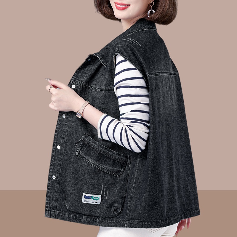 Women's Spring And Autumn New Denim Vest Women, Loose Fit, Plus Size, Fashionable, Casual, Slimming, Sleeveless Jacket_voghion.com