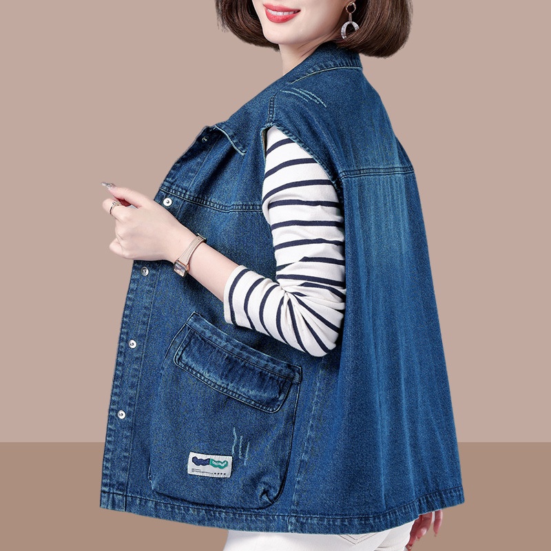 Women's Spring And Autumn New Denim Vest Women, Loose Fit, Plus Size, Fashionable, Casual, Slimming, Sleeveless Jacket_voghion.com