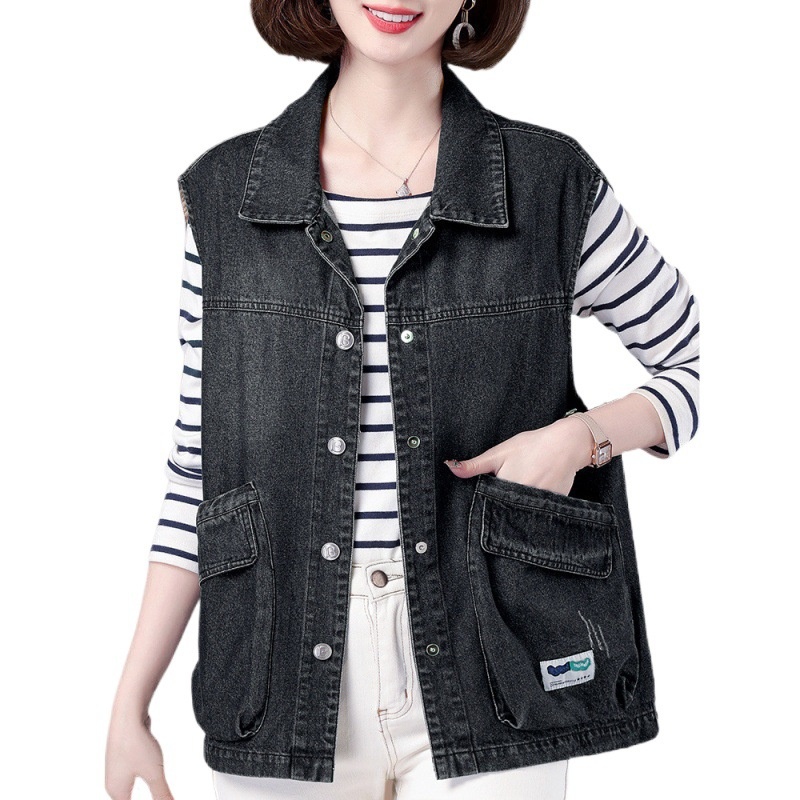 Women's Spring And Autumn New Denim Vest Women, Loose Fit, Plus Size, Fashionable, Casual, Slimming, Sleeveless Jacket_voghion.com