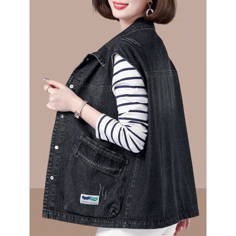 Women's Spring And Autumn New Denim Vest Women, Loose Fit, Plus Size, Fashionable, Casual, Slimming, Sleeveless Jacket_voghion.com