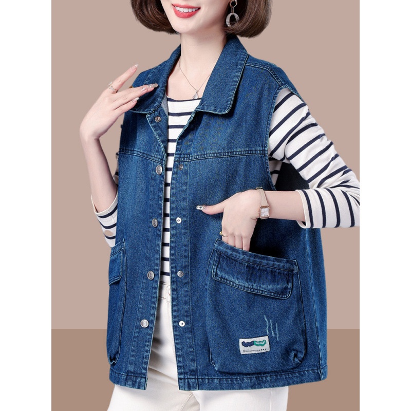 Women's Spring And Autumn New Denim Vest Women, Loose Fit, Plus Size, Fashionable, Casual, Slimming, Sleeveless Jacket_voghion.com