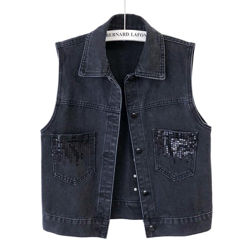 2023 Women's Fashion Sequin Plus Size Denim Women, Korean Style Short Vest For Spring And Autumn, Hot Selling Cross-Border_voghion.com