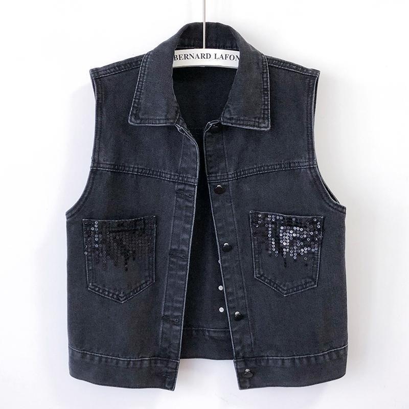 2023 Women's Fashion Sequin Plus Size Denim Women, Korean Style Short Vest For Spring And Autumn, Hot Selling Cross-Border_voghion.com