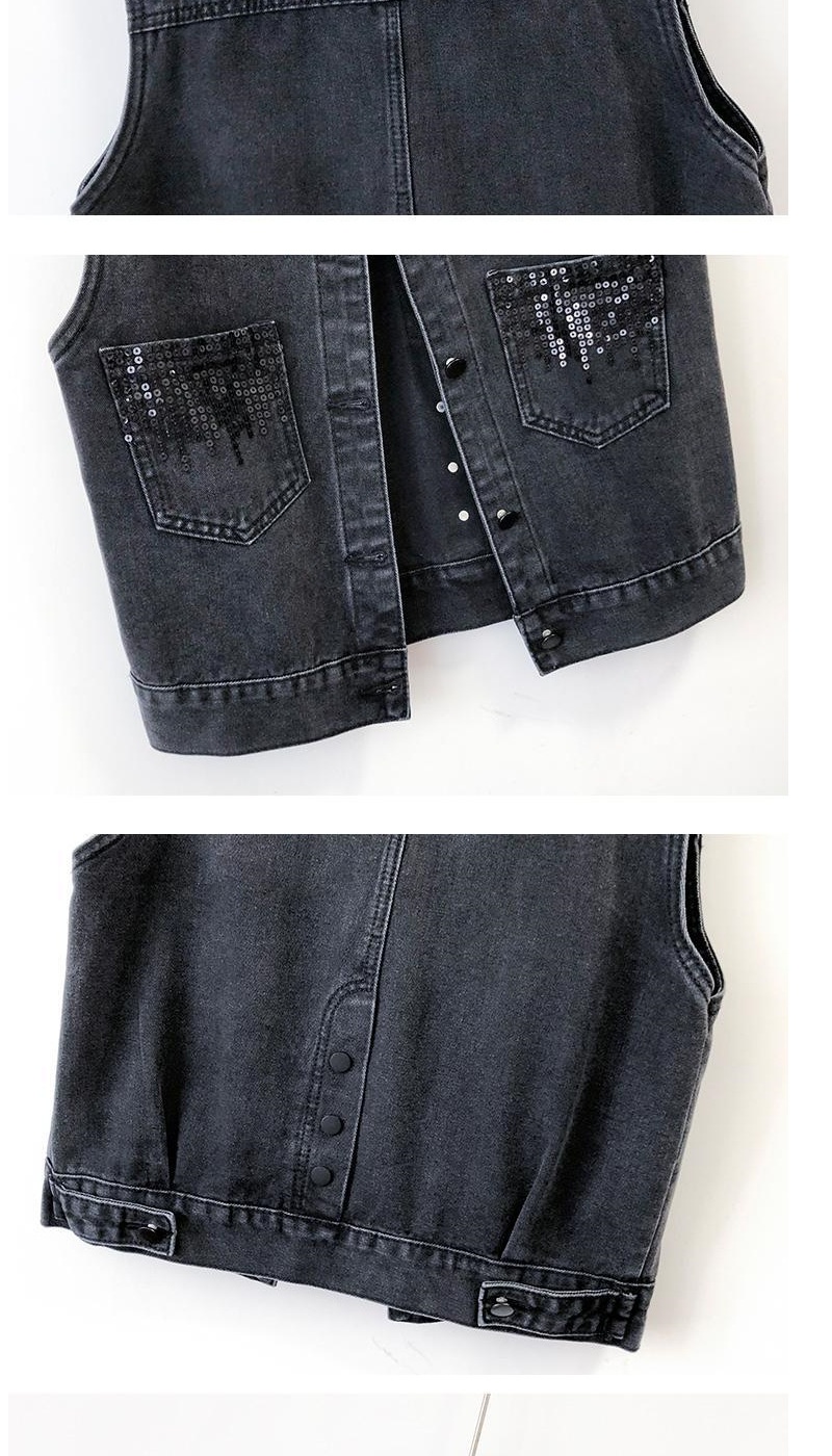 2023 Women's Fashion Sequin Plus Size Denim Women, Korean Style Short Vest For Spring And Autumn, Hot Selling Cross-Border_voghion.com