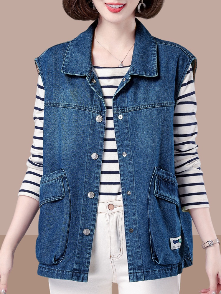 Women's Spring And Autumn New Denim Vest Women, Loose Fit, Plus Size, Fashionable, Casual, Slimming, Sleeveless Jacket_voghion.com
