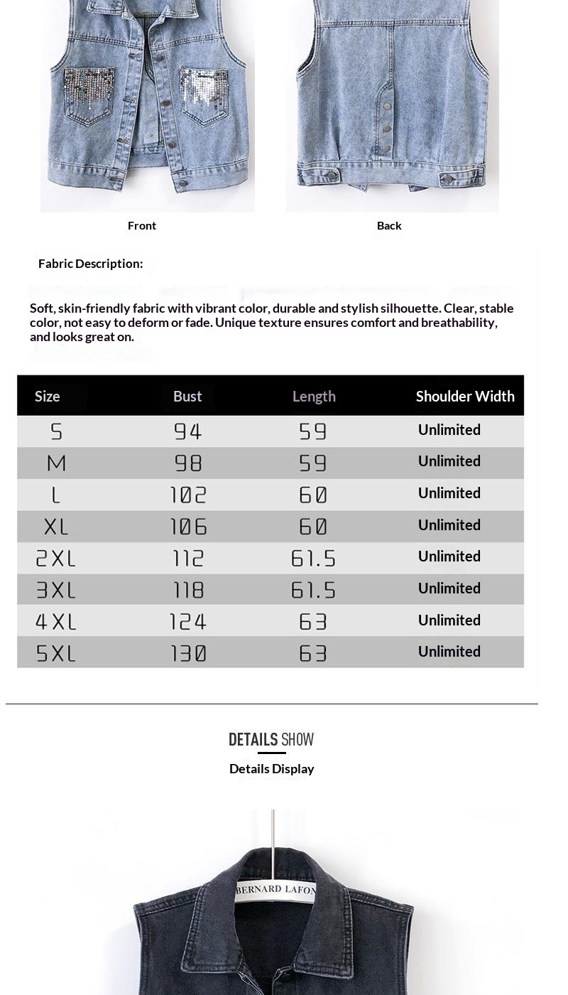 2023 Women's Fashion Sequin Plus Size Denim Women, Korean Style Short Vest For Spring And Autumn, Hot Selling Cross-Border_voghion.com